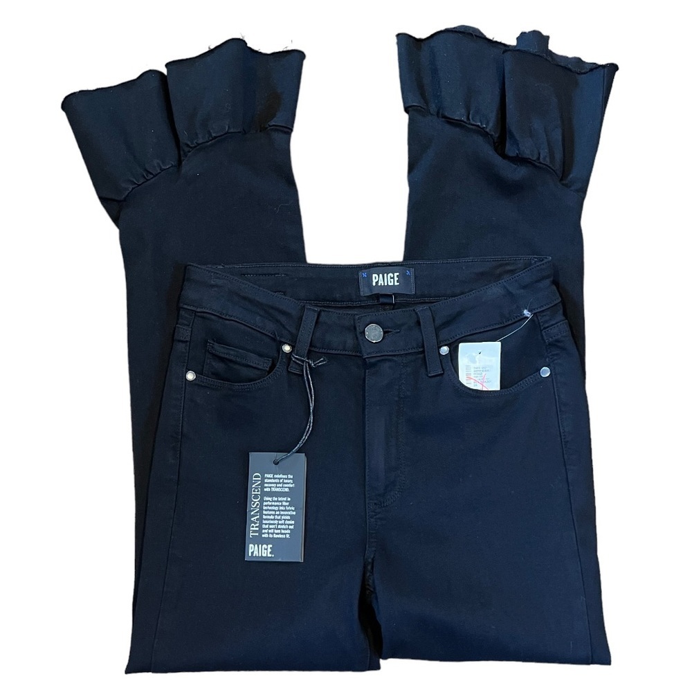 Paige Flora‎ Raw Hem Hem Straight Leg Flounce Jeans Women’s  Size 28 NWT - Picture 5 of 11